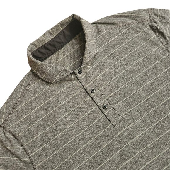 Lululemon Evolution Men's Polo Shirt SZ X-Large Gray Stripes Performance Preppy - Picture 1 of 11